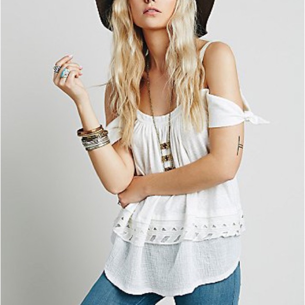 Free People Cream Sleeveless Linen Top